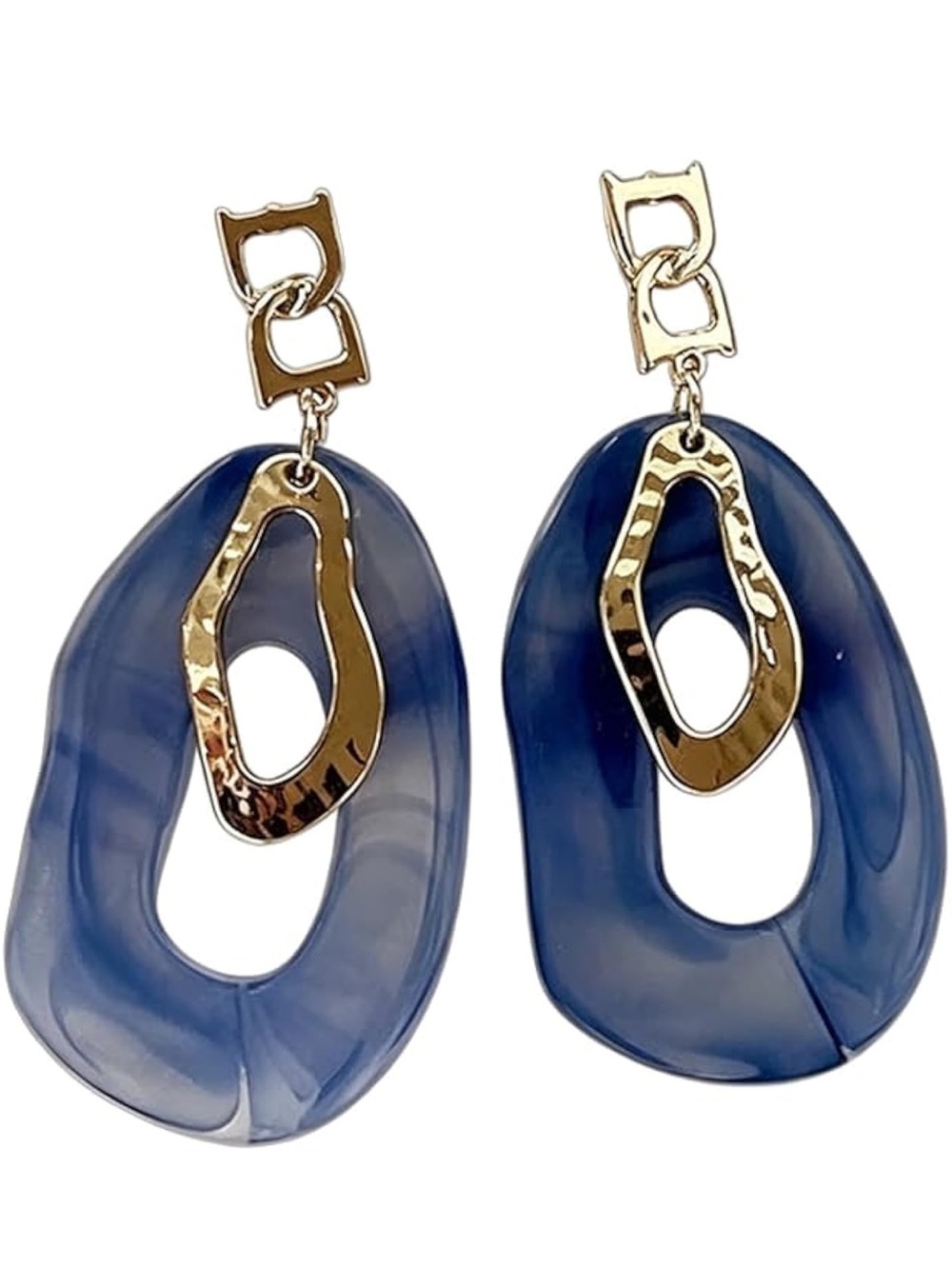 New! Anthropologie Blue Acrylic & Gold-Link Drop Earrings - Picture 4 of 5